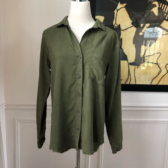 CLOTH & STONE Fray Hem BD Shirt Burnt Olive S - Picture 2 of 10